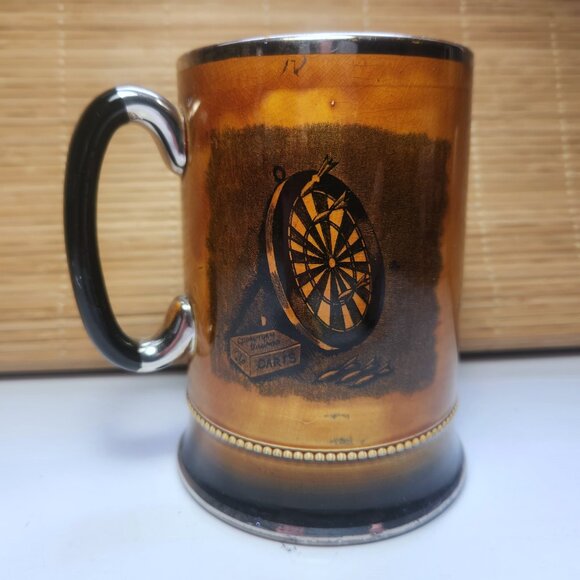 Royal Bradwell beer stein darts beer mug ceramic pint mug pub scene dart RARE - Picture 4 of 8